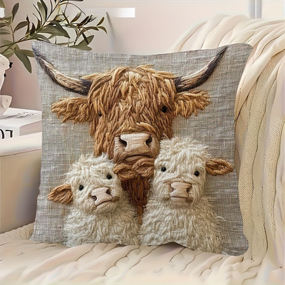Dekokissenbezug Highland-Kuh Familie – Kuschelig & charmant im Landhausstil