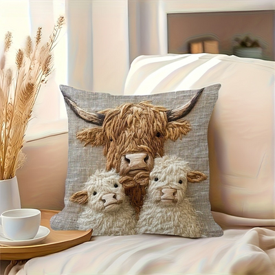 Dekokissenbezug Highland-Kuh Familie – Kuschelig & charmant im Landhausstil