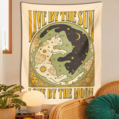 Wandteppich Mystischer | Sonne, Mond & Katzen