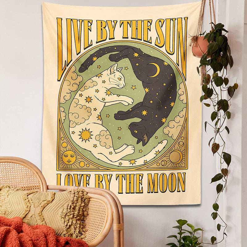 Wandteppich Mystischer | Sonne, Mond & Katzen