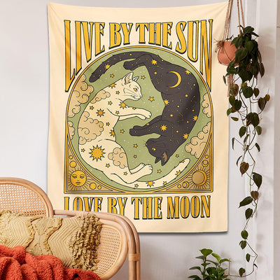 Wandteppich Mystischer | Sonne, Mond & Katzen