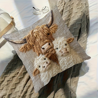 Dekokissenbezug Highland-Kuh Familie – Kuschelig & charmant im Landhausstil