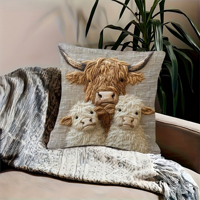 Dekokissenbezug Highland-Kuh Familie – Kuschelig & charmant im Landhausstil