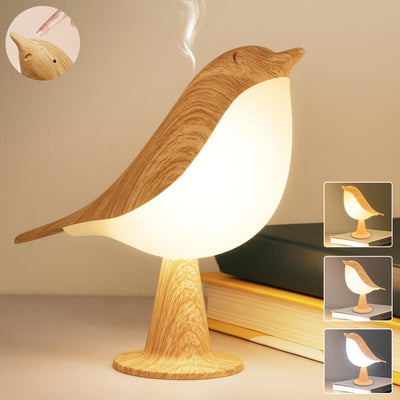 LED Vogel-Tischlampe mit Akku | 3 Lichtfarben, Touch-Steuerung & Aromadiffusor USB-ladbar