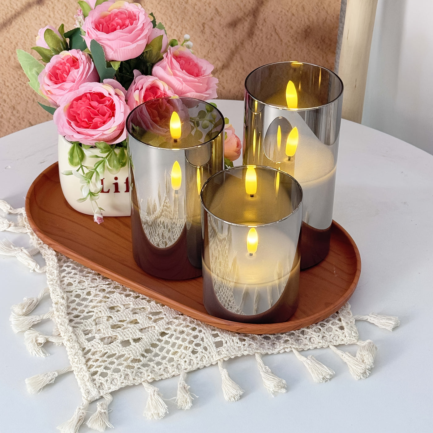 3-teiliges Set flammenlose Kerzen mit Fernbedienung und Timerfunktion