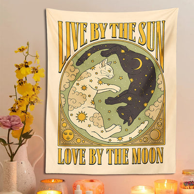 Wandteppich Mystischer | Sonne, Mond & Katzen